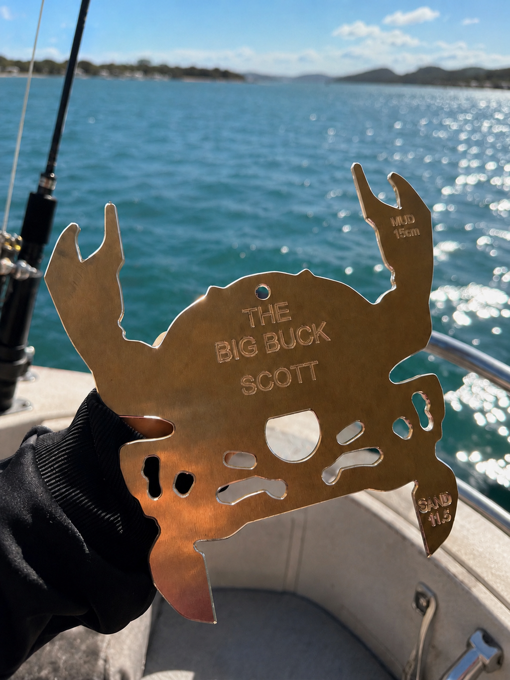 Personalised Crab Measure & Bottle Opener | Custom Engraved Alloy Crab Gauge | Australian Made Gift